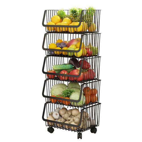 Kitchen rack floor-standing multi-layer removable fruit and vegetable toy pot rack storage basket stainless steel trolley basket