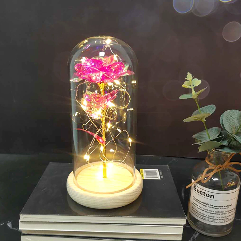 Стеклянная подарочная коробка-купол с LED-розой, ручная декоративная лампа-ларцер для Дня Святого Валентина и Дня матери