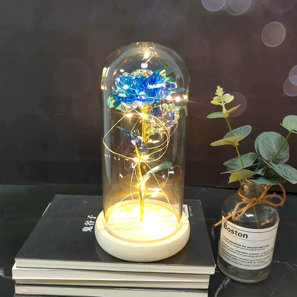 Стеклянная подарочная коробка-купол с LED-розой, ручная декоративная лампа-ларцер для Дня Святого Валентина и Дня матери