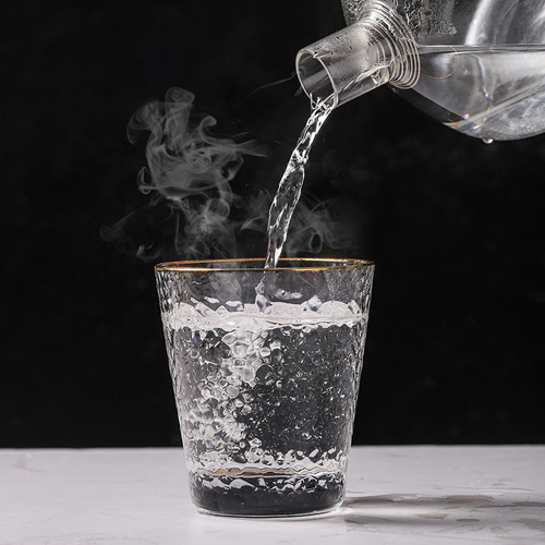 French Crystal Japanese Gold Edge Hammered Pattern Transparent Juice Milk Glass Cup Set Instagram Celebrity Household Ice Water Cup