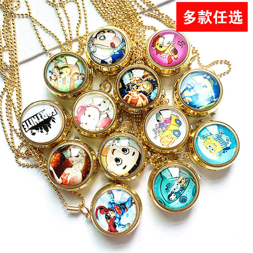 Pattern optional retro pocket watch cartoon electronic watch rotating flip pendant necklace children’s birthday gift wholesale