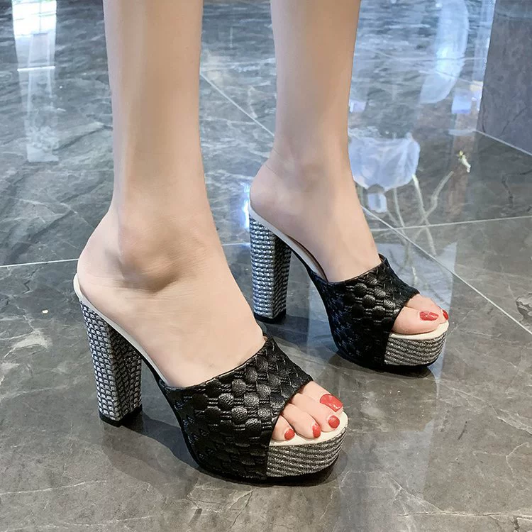 Лето 2020, новый стиль, модные Универсальные сандалии на высоком каблуке для верхней одежды, Водонепроницаемые босоножки на толстой платформе, толстый каблук, рыбий рот, примерочные женские Тапочки