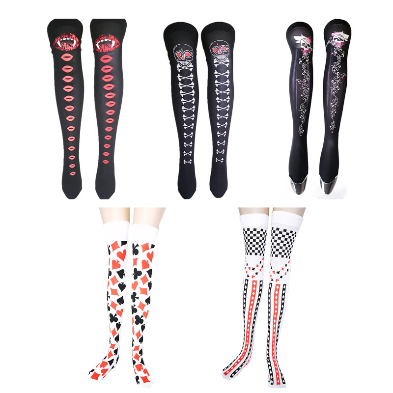 Amazon's Same Style Halloween Long Stockings with Red Lips and Skeleton Print, Over-The-Knee Socks That Can Be Worn Outside, Dark Style Amazon's Same Style Halloween Long Stockings with Red Lips and Skeleton Print, Over-The-Knee Socks That Can Be Worn Outside, Dark Style