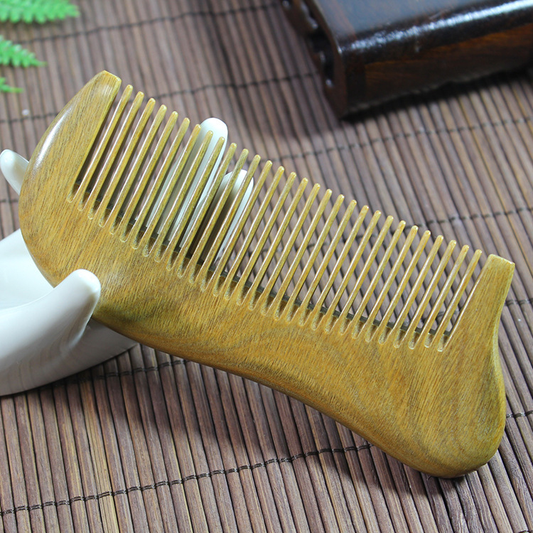 Factory Direct supply green sandalwood wooden comb whole wooden comb lettering service gift box hair comb household thickened cross-border
