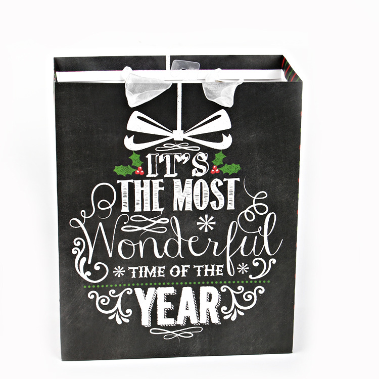 厂家礼品礼物包装纸袋 黑色英文蝴蝶结服装手提袋批发印刷logo