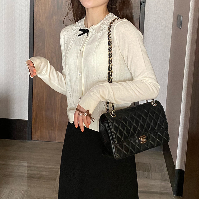 Wool Small Knitted Short Slimming Look Thin Knitwear Design Embroidered Doll Collar Cute Age-Reducing Cardigan