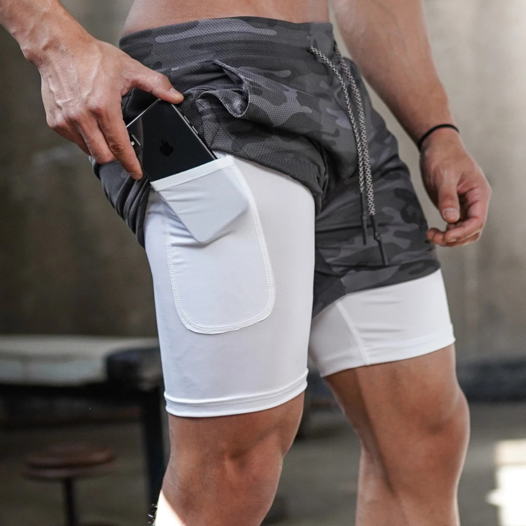 New Crazy Muscle Men's Sports Shorts Outdoor Leisure Running Training Pocket Loafy Double Fitness Pants