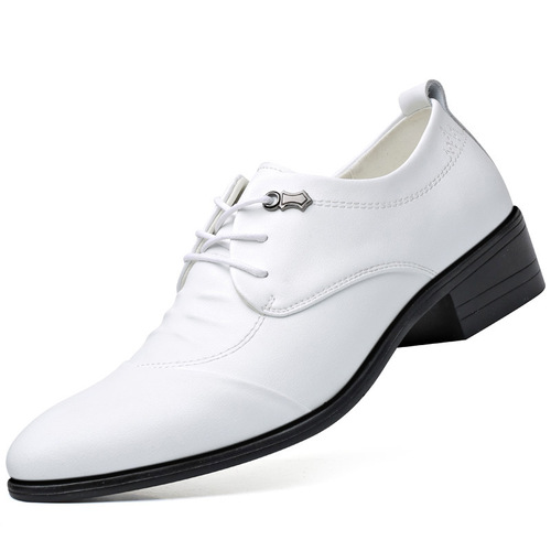 Inner height-increasing leather shoes for men, cowhide youth, soft sole, soft surface, white men's shoes, small white shoes, lace-up wedding shoes, drop shipping