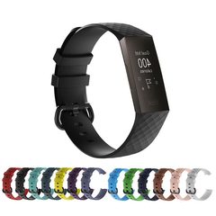 適用於Fitbit charge3硅膠錶帶charge4黑扣官方紋替換腕帶