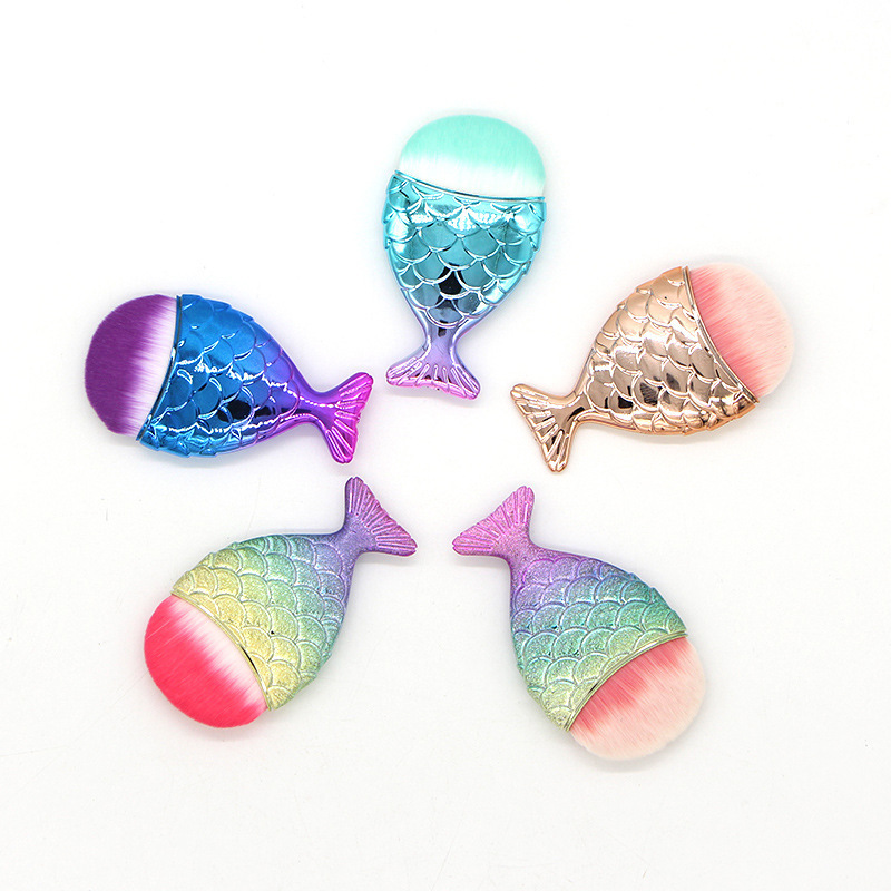 Cross-Border Hot-Picking Single Mini Cute Mermaid Small Fishtail Makeup Brush Foundation Eye Shadow Brush in Stock