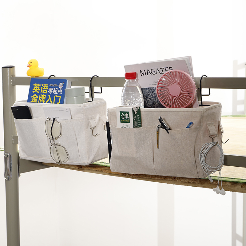 Nuevo dormitorio Estudiante universitario Almacenamiento de cabecera bolsa colgante canasta de almacenamiento de lona tela de lino de algodón Estilo nórdico Almacenamiento de noche canasta colgante