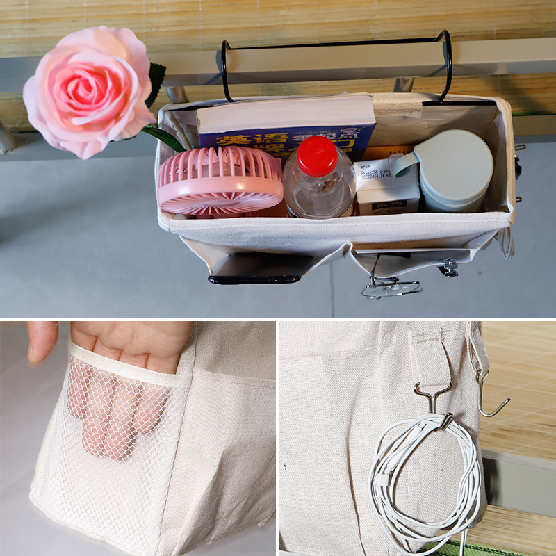 Nuevo dormitorio Estudiante universitario Almacenamiento de cabecera bolsa colgante canasta de almacenamiento de lona tela de lino de algodón Estilo nórdico Almacenamiento de noche canasta colgante