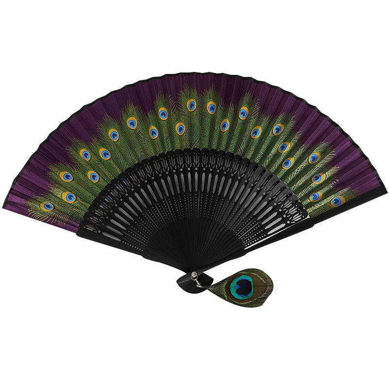 Venta al por mayor ventilador de pavo real estilo chino exquisito ventilador de seda de las mujeres regalo especial ventilador plegable ventilador de baile ventilador femenino