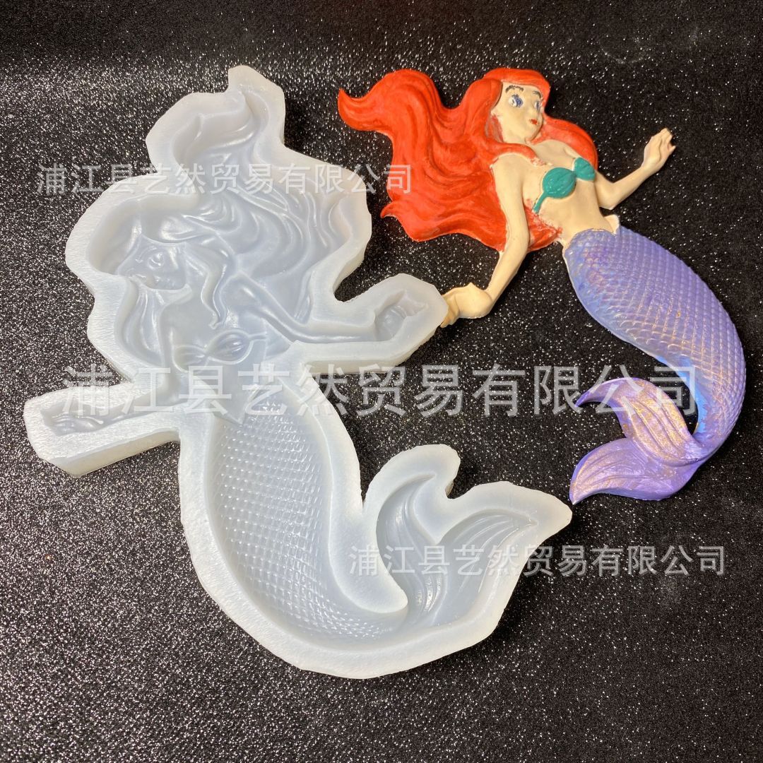 Gran sirena mar hierba coral fondant molde de silicona DIY epoxi decoración ritmo seco arcilla suave