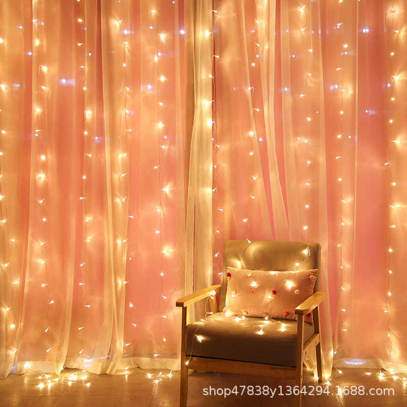 LED remote control copper wire curtain light room background layout colored lights holiday light string waterfall string lights christmas colored lights