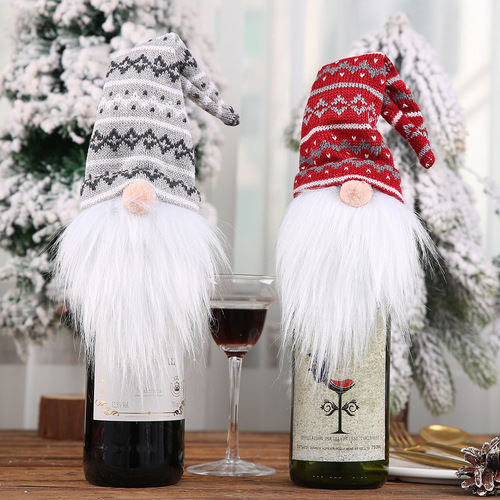 Qiandong Christmas decorations faceless doll bottle hat knitting forest elderly bottle cover restaurant decoration