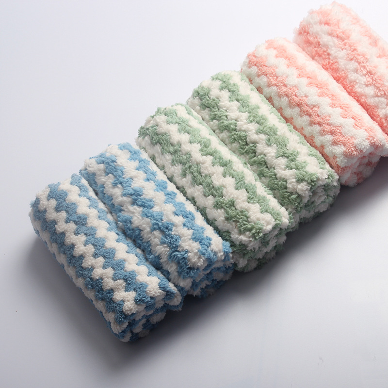 Colorido de doble cara polar paño absorbente paño no fácil de pegar aceite perezoso trapo fregado almohadilla de limpieza de la cocina paño de mano