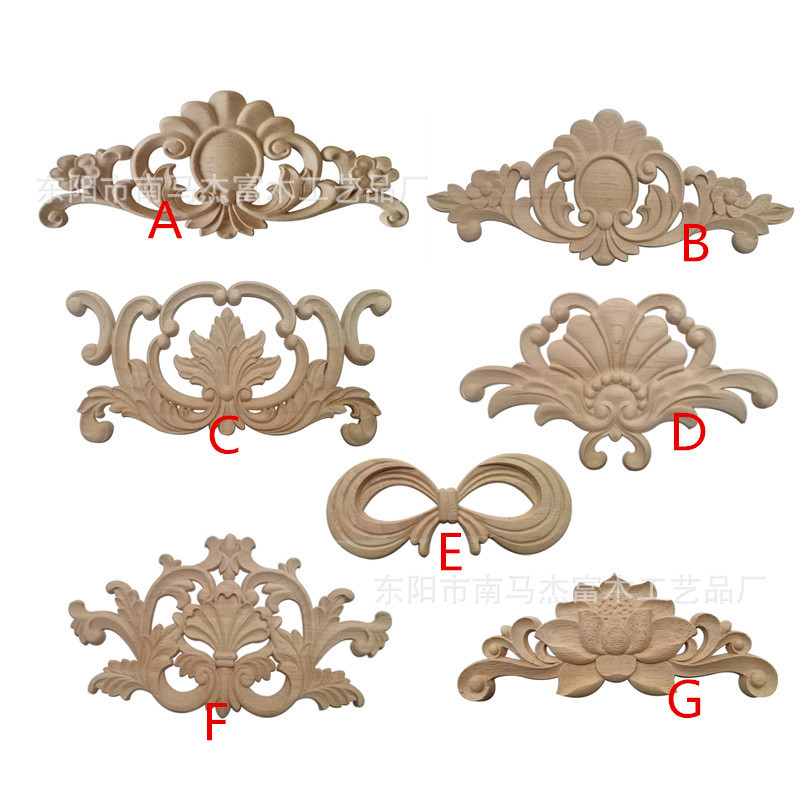 European Style Wood Carving Flower Piece Door Core Flower Lotus Bow Carving Crafts Furniture Wooden Door Accessories Decal White Embryo