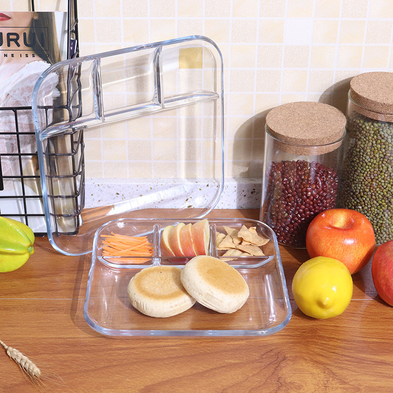 Phoenix Tempered Glass Plate, Divided Plate, Divided Plate, Transparent Glass Dumpling Plate, Steak Plate, Western Food Plate