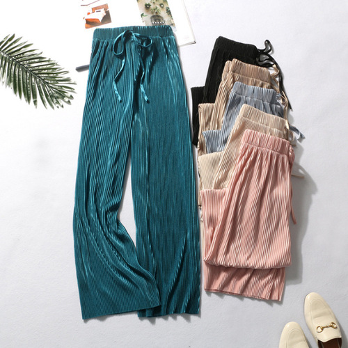 2025 Trendy Spring Loose Casual Sheer Chiffon Pants Ice Silk Women's Skirts Pleated Slimming Wide Leg Pants for Women Wholesale