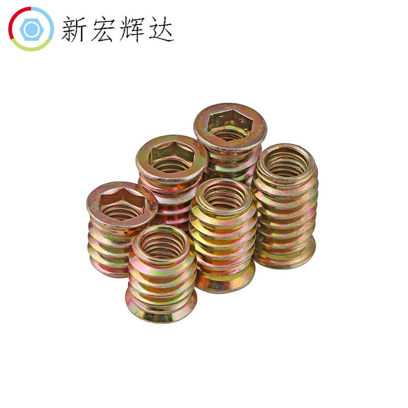 高强度彩锌内六角家具螺母 公制碳钢内外牙螺母M6M8M10厂家批发