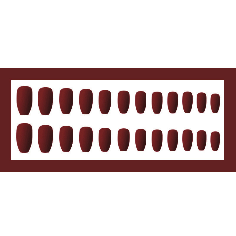 Pegatinas para uñas en caja de 24 piezas, pegatinas para uñas color burdeos claro mate, productos para uñas de color sólido estilo europeo y americano. image 4