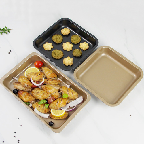 Non-stick 11-inch rectangular baking pan, baked chicken wings, biscuits, cakes, tall 7-inch carbon steel bread pan, baking utensils