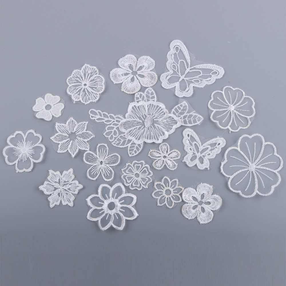 White Flower Embroidered Lace Cloth Sticker Handmade DIY Embroidered Flower Sticker Clothing Bag Shoes and Hat Accessories Patch Sticker