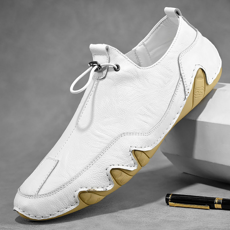 Giày sneaker nam da thật cỡ lớn, giày trắng mềm mũi tròn, gót thấp 1-3 cm — K2082 màu kaki, K2082 màu trắng, K2082 màu xám, K2082 màu đen