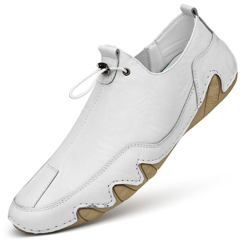 Giày sneaker nam da thật cỡ lớn, giày trắng mềm mũi tròn, gót thấp 1-3 cm — K2082 màu kaki, K2082 màu trắng, K2082 màu xám, K2082 màu đen