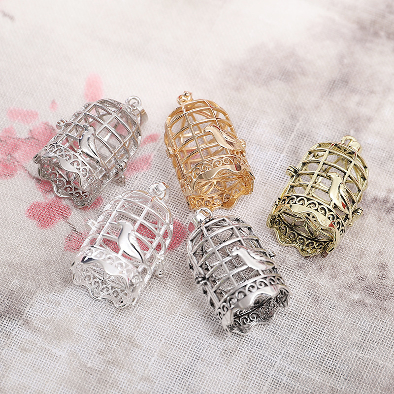 Antique Hanfu Matching Openable Luminous Hollow Birdcage Pendant with Light Bead Pendant DIY Copper Jewelry Accessories