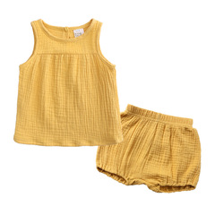 Kids Tales Summer Cotton & Linen Set for Boys & Girls - Two-Piece Outfit Including Vests and Large Baby Shorts in Multiple Colors