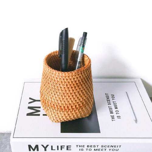 Vietnamese Hand-woven Six Gentlemen Tea Set Storage, Round Tower Shaped Tea Canister Ornament, Three-Piece Set Accessories