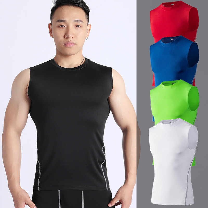 Sports Fitness Vest Vest Sleeveless T-Shirt Men's Slim Round Neck Sweatshirt Tight Quick-Drying Gym Fitness Clothing for Men