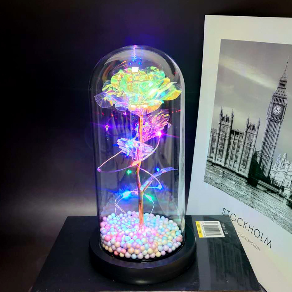 Lámpara de oro, flor de rosa, pantalla de vidrio, día de la madre, Navidad, día de San Valentín, regalo de cumpleaños, decoración de novia, simulación transfronteriza