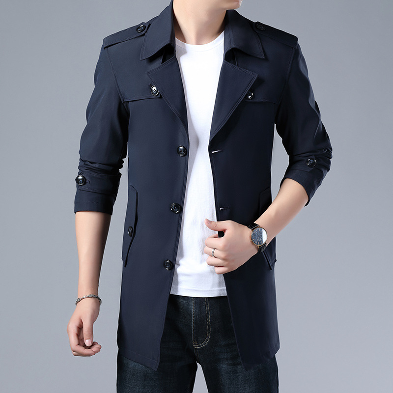 Gabardina fina de media longitud para hombre, estilo coreano, moderna y casual, para primavera y otoño, estilo británico, talla grande.