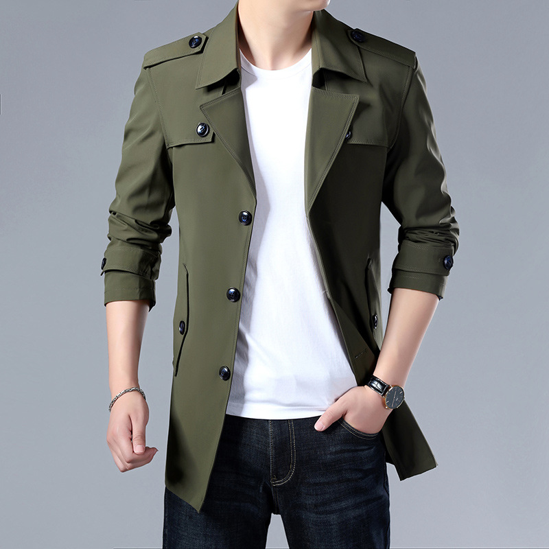 Gabardina fina de media longitud para hombre, estilo coreano, moderna y casual, para primavera y otoño, estilo británico, talla grande.