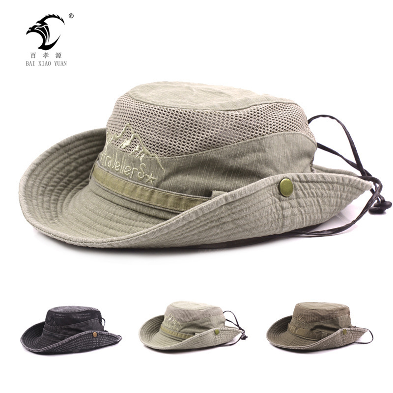 Baixiaoyuan pescador sombrero de pesca para hombre sombrero de sol al aire libre de verano sombrero de malla de algodón sombrero de Montañismo femenino