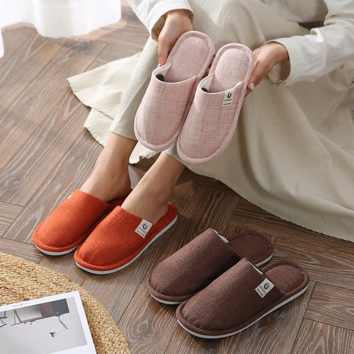 New Four Seasons Cotton Linen Home Indoor Cotton Slippers for Female Couples Thick Bottom Anti-Slip Spring and Autumn Linen Slippers Wholesale