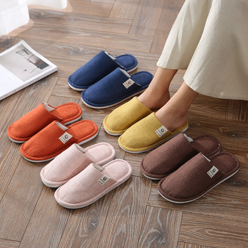 New Four Seasons Cotton Linen Home Indoor Cotton Slippers for Female Couples Thick Bottom Anti-Slip Spring and Autumn Linen Slippers Wholesale