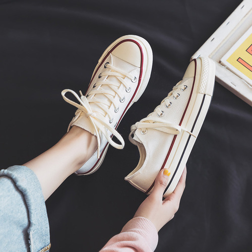 Versatile new style white canvas shoes for women  spring and summer students Korean version ulzzang sneakers Hong Kong style Ruian shoes