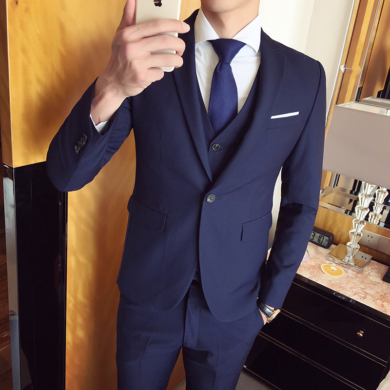 Spring and Autumn Suit Suit Men's Groom Wedding Suit Men's Three-Piece Slim Business Youth British Style Small Suit