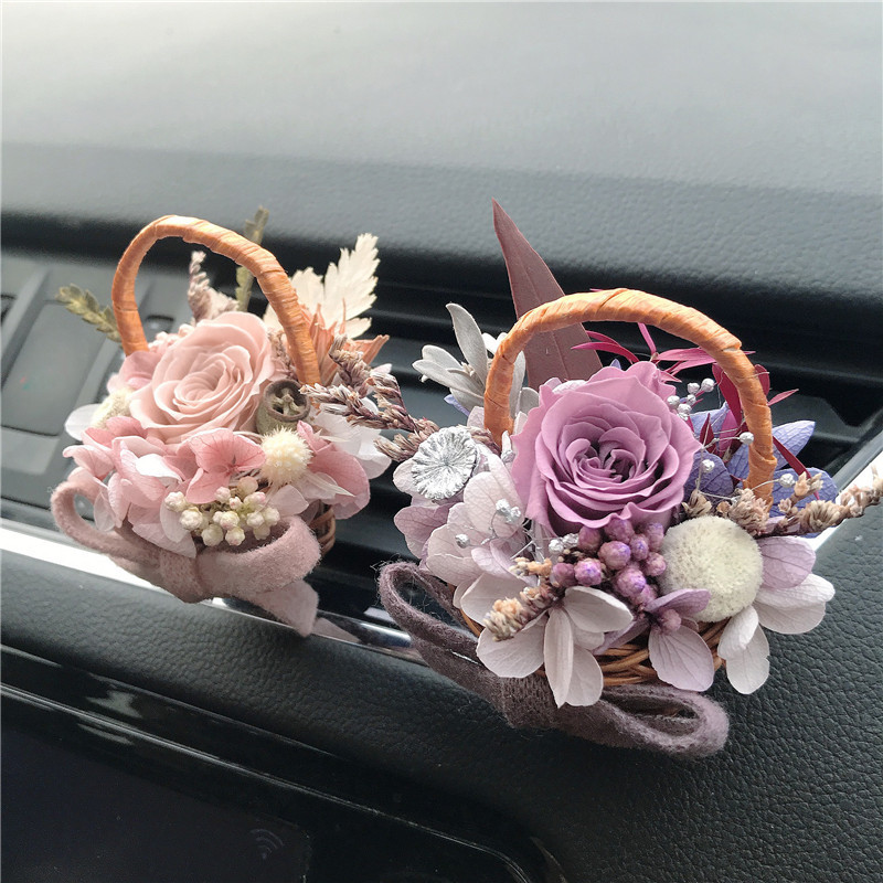 Cross-border Eternal Flower Car Flower Rose Small Flower Basket Air Outlet Clip Car Ornaments Creative Lover Mother's Day Gift