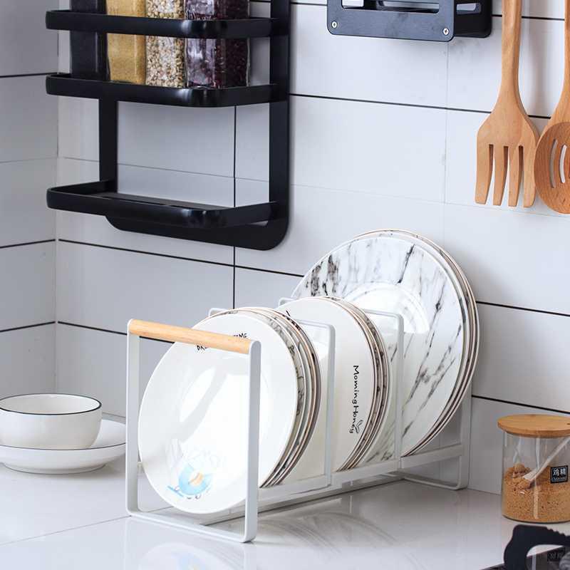 De estilo japonés de hierro de tres-rejilla plato de drenaje estante vajilla plato estante de almacenamiento cocina Placa de filtro de agua estante de almacenamiento