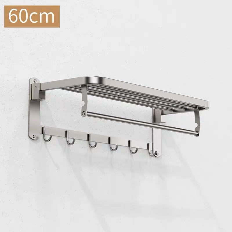 Perforación-libre 304 Acero inoxidable plegable móvil toalla rack Hotel toalla rack nuevo D-tipo de almacenamiento de pared cepillado brillante