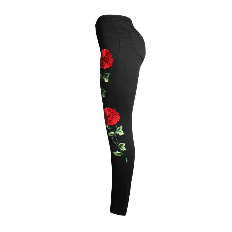 Europe Station ebay Amazon 3D Embroidered Women's High Waist Jeans Women's Trousers Black Leggings