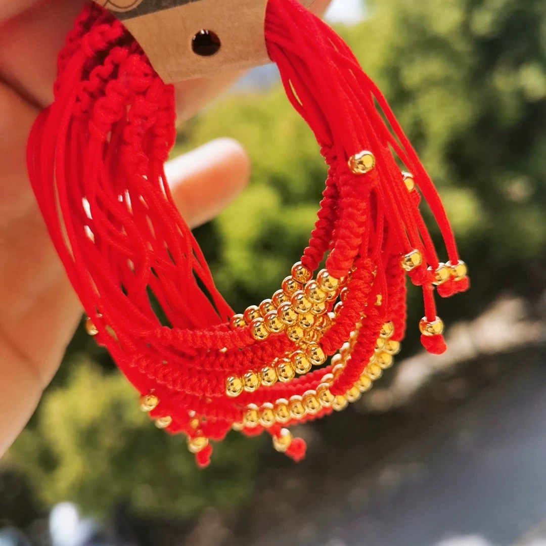 Woven Red Rope Bracelet, Miao/Tibetan Silver Alloy Charms, Ankle & Wrist, Multiple Styles