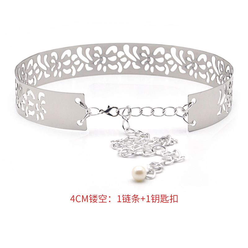 Venta caliente de las mujeres europeas y americanas abrigo vestido hierro cintura sello falda versátil metal ancho accesorios cintura cadena entrega de una sola pieza