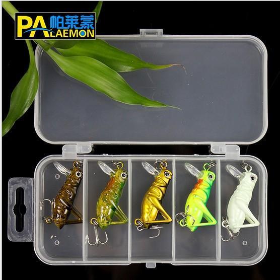 厂家浮水沉水夜光硬饵5条装五格盒套盒批发路亚假饵蚂蟥蚂蚱