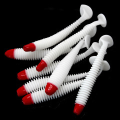 Spinning lure with red head, screw T-tail soft worm, 5cm/6cm/7cm fishing fake bait, for blackhead fish, single tail grub fish